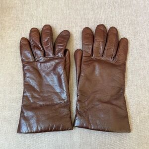 Fownes Brown Leather Cashmere Lined Women’s Gloves Size 7.5